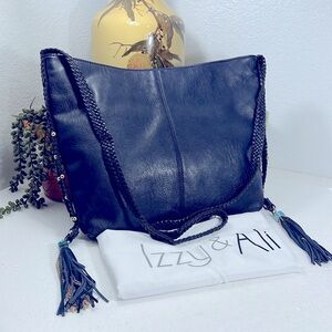 IZZY & ALI DARK BLUE NAVY BLUE CROSSBODY BAG WITH TASSEL BOTH SIDES